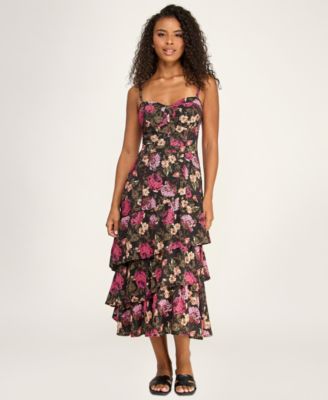 Juniors' Floral Tiered Midi Dress