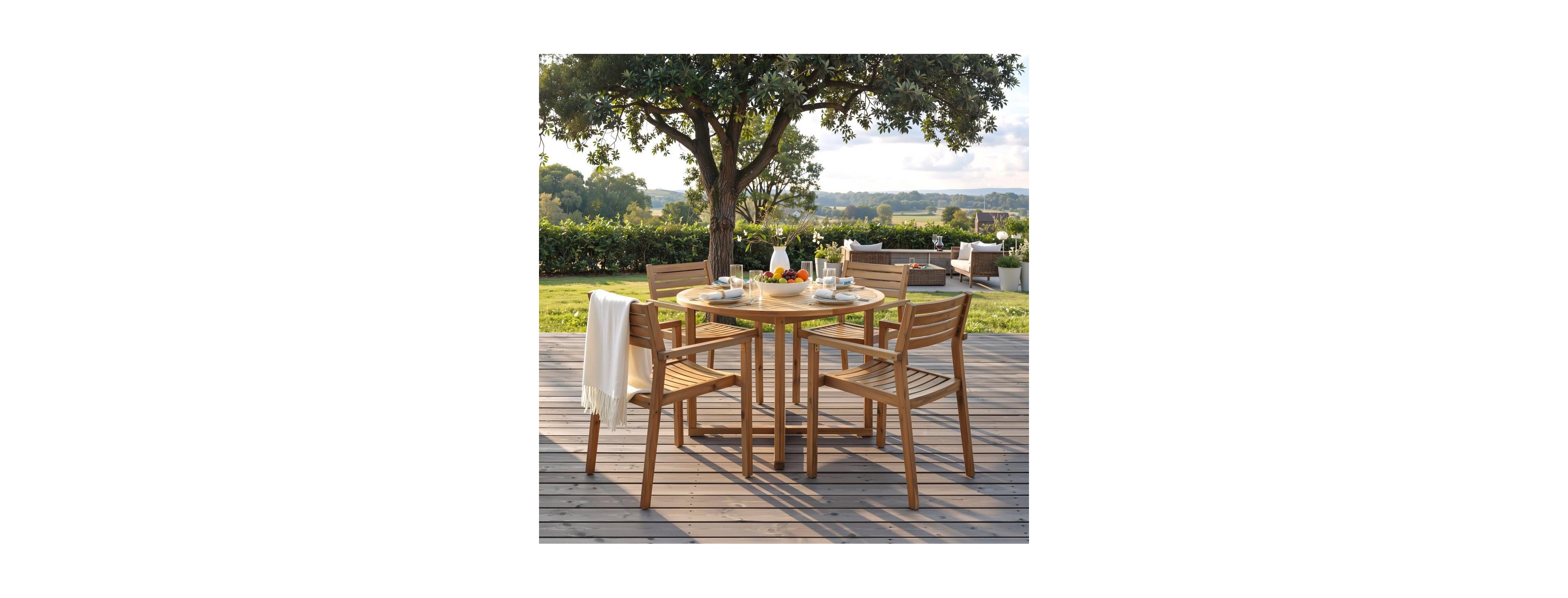 Asagikoiai 5-Piece Acacia Wood Outdoor Dining Set, 47.2" Round Patio Table with 4 Chairs