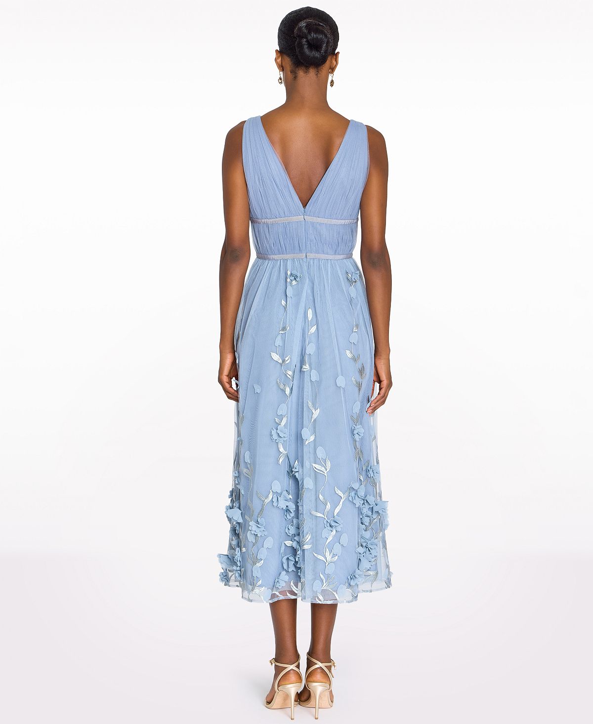 Marchesa Notte Women's V-Neck 3D Floral Midi Dress view 3 — MAYCSS fashion products