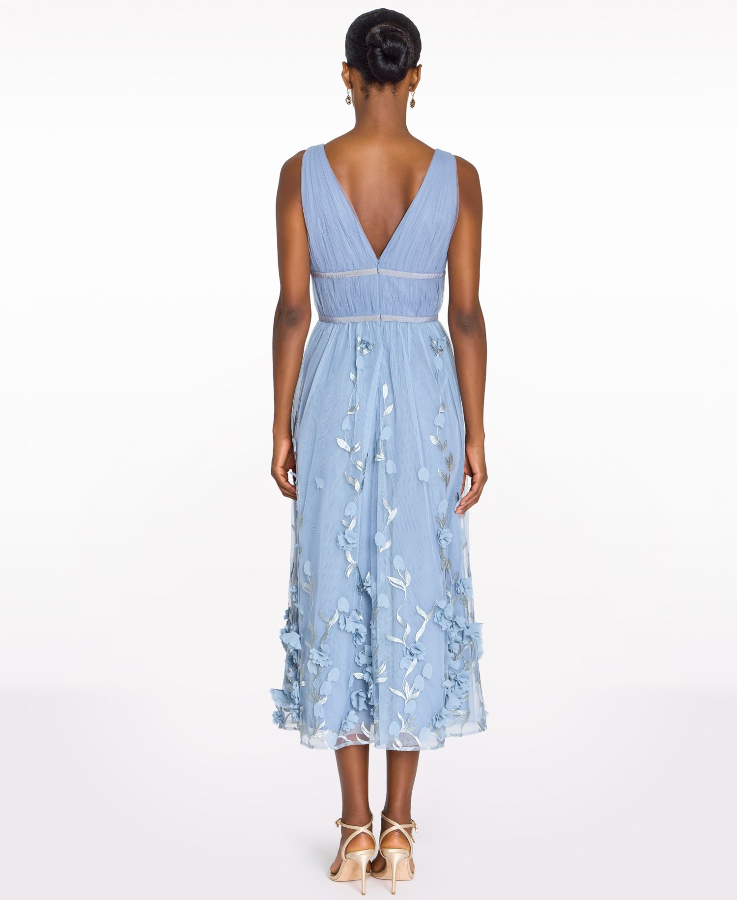 Women's V-Neck 3D Floral Midi Dress