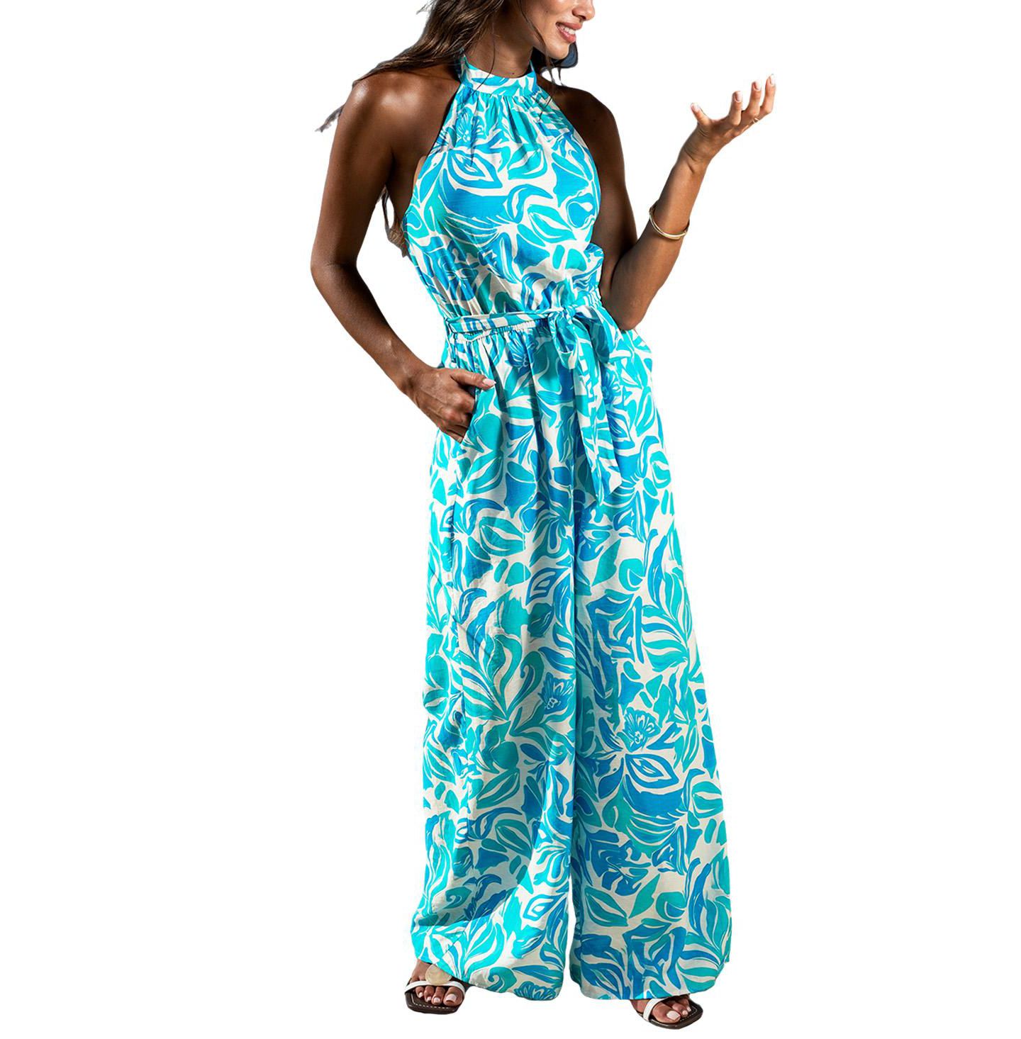 Женский комбинезон Cupshe Halter Neck Unlined Jumpsuit, цвет: Пастельный синий — фото 2