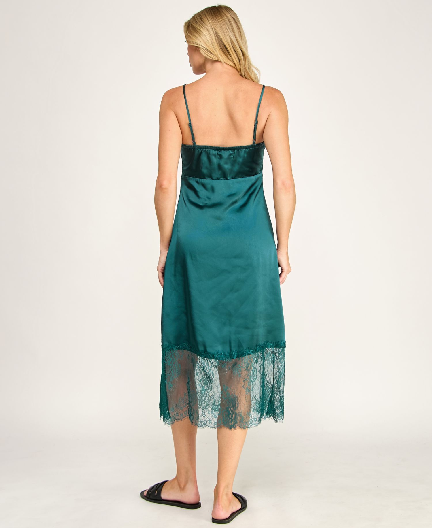 Juniors' Sleeveless Lace and Satin Slip Midi Dress