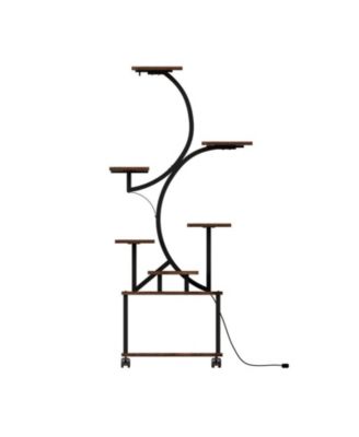 62" Tall Metal Plant Flower Holder Stand with Lights 8 Tiered Plant Shelf