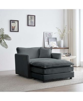 Modern Accent Chair with Ottoman, Living Room Club Chair Chenille Upholstered Armchair , Reading Chair for Bedroom, Blue Chenille