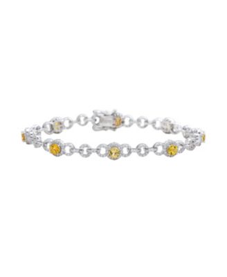 Sterling Silver Sapphire Halo Pave Link Tennis Bracelet