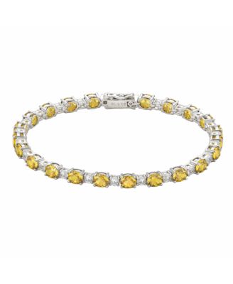 Sterling Silver Round-Cut Sapphire Alternating Rythm Tennis Bracelet