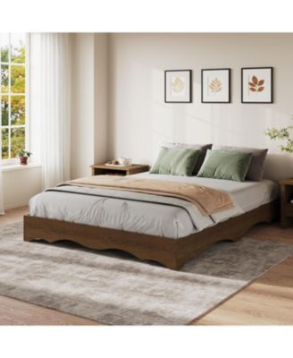 Wood Platform Bed Frame, Low Profile Bed with Wavy Wood Design, Minimalist Bed Base Without Headboard, Noise-Free Support, No Box Spring Needed