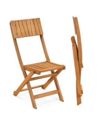 2 Pack Folding Wood Dining Chairs with Slatted Backrest and Seat
