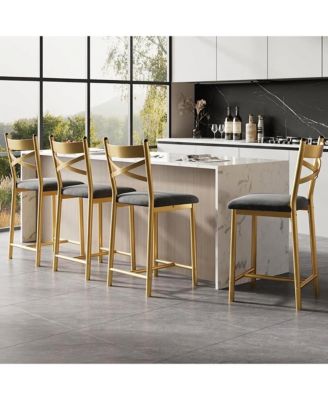 Set of 8 Bar Stools, 26 Inch Metal Stools with Backrest and Soft Seat for Kitchen Island or Home Bar