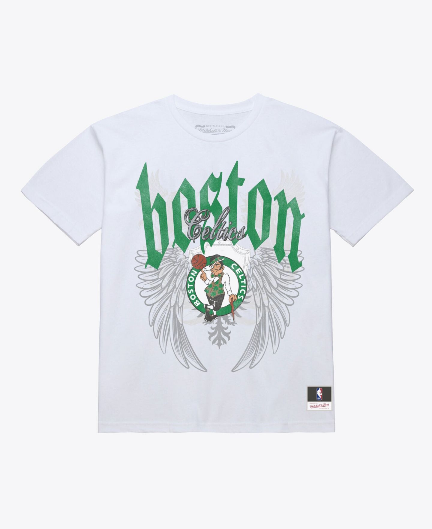 Мужская футболка Mitchell & Ness White Boston Celtics Old English Classic — фото 1
