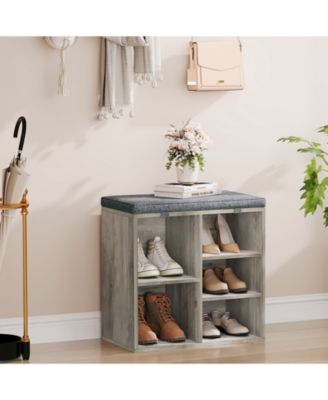 Shoe Storage Bench, Upholstered 10 Cubbies Shoe Organizer with Cushion and Adjustable Shelves for Entryway