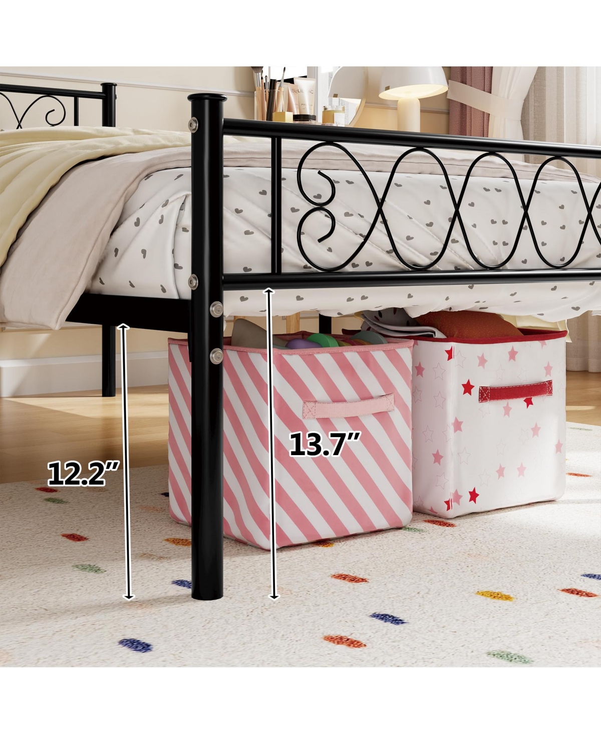 homfan Metal Platform Bed Frame with Headboard and Footboard, Metal Slats, 13.7 Inch Underbed Storage