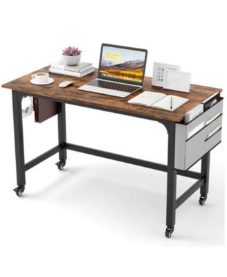 Rolling Computer Desk with Reversible Fabric Storage Bag