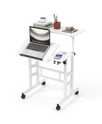 Mobile Standing Desk with 2 Tilting Desktops and Lockable Wheels