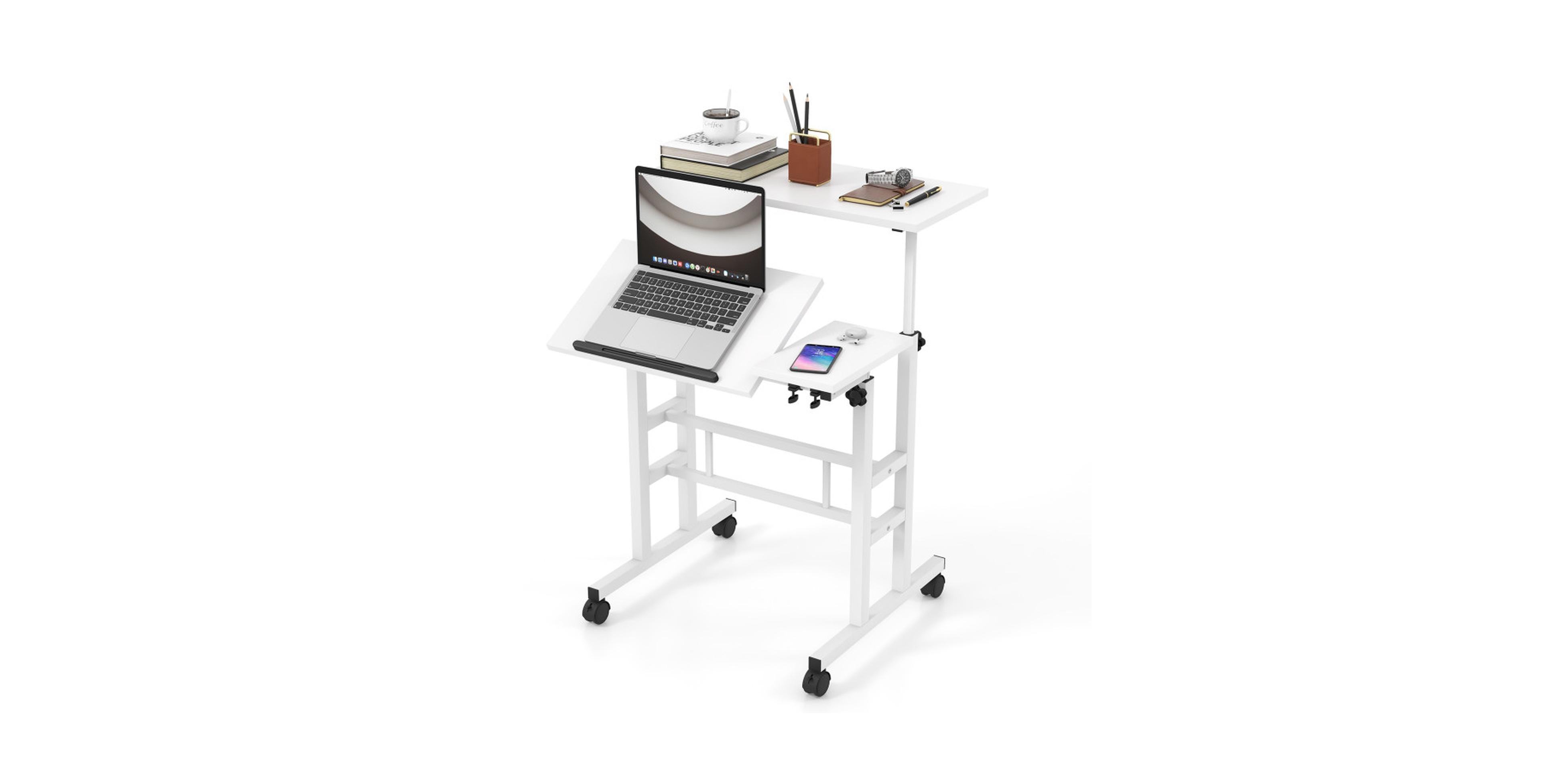 Gouun Mobile Standing Desk with 2 Tilting Desktops and Lockable Wheels