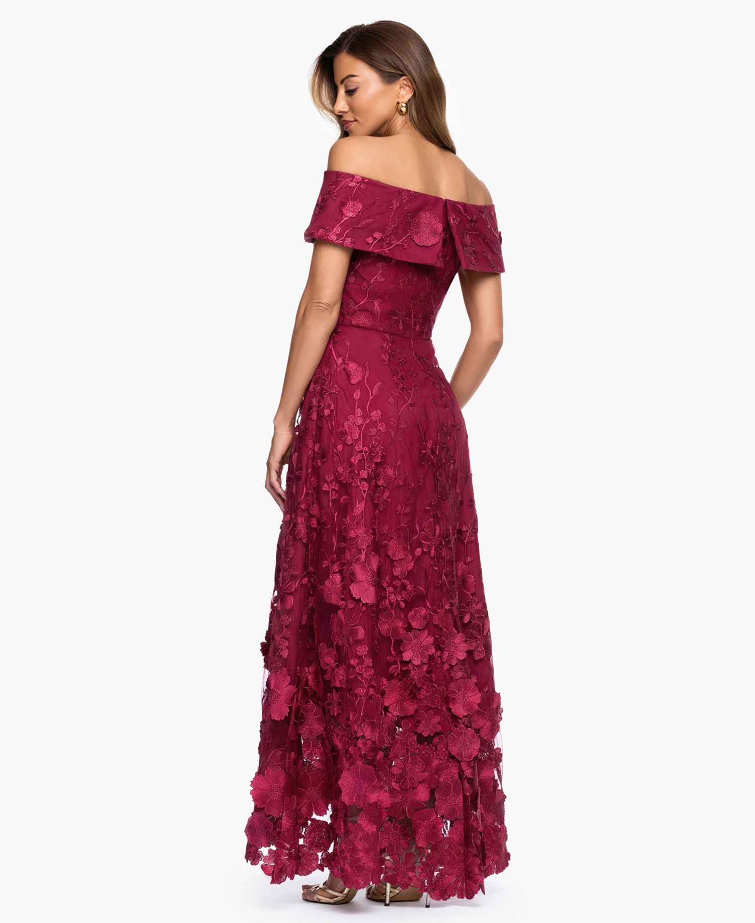Women's Off-The-Shoulder Embroidered Floral Ball Gown