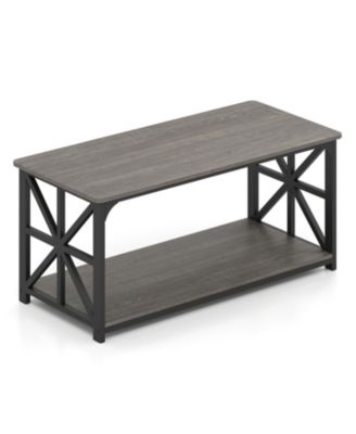 2-Tier Coffee Table with Storage Shelf, Modern Center Table for Living Room