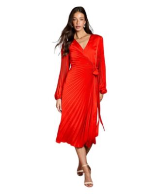 Women's Satin Long Sleeve V-Neck Wrap Dress