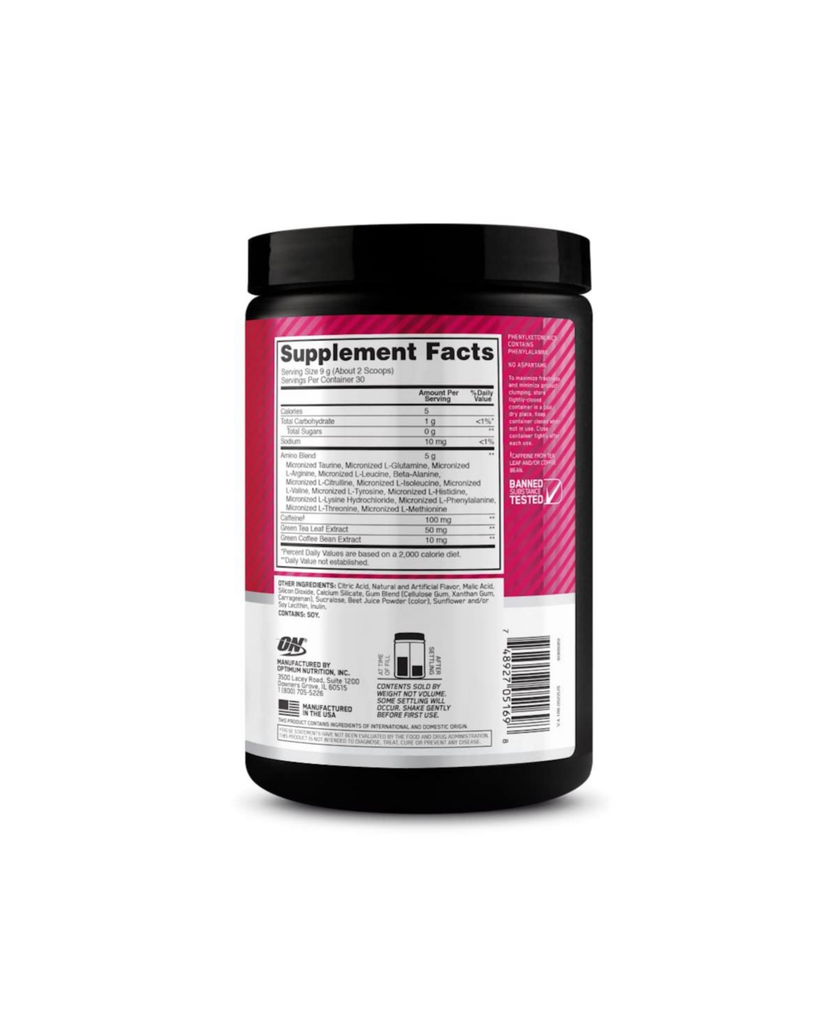 Optimum Nutrition Amino Energy, Pre Workout with Tea, Bcaa, Amino Acids, Keto Friendly, Coffee Extract, Strawberry Lime, 30 Servings