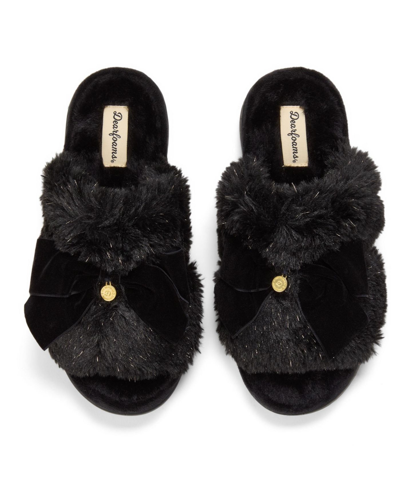 Женские тапочки Dearfoams Bianca Pile Slide Slipper with Bow, цвет: Чёрный — фото 4
