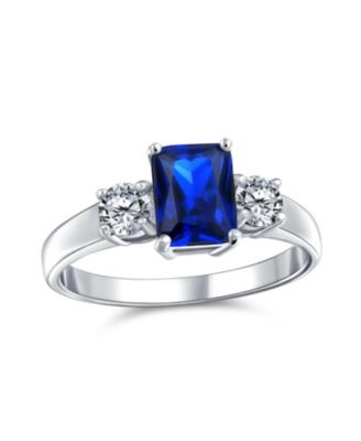 Classic 2CT Emerald Cut Three Stone Past Present Future Engagement Ring .925 Sterling Silver