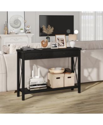 43" 2-Drawer Console Table with Open Storage Shelf