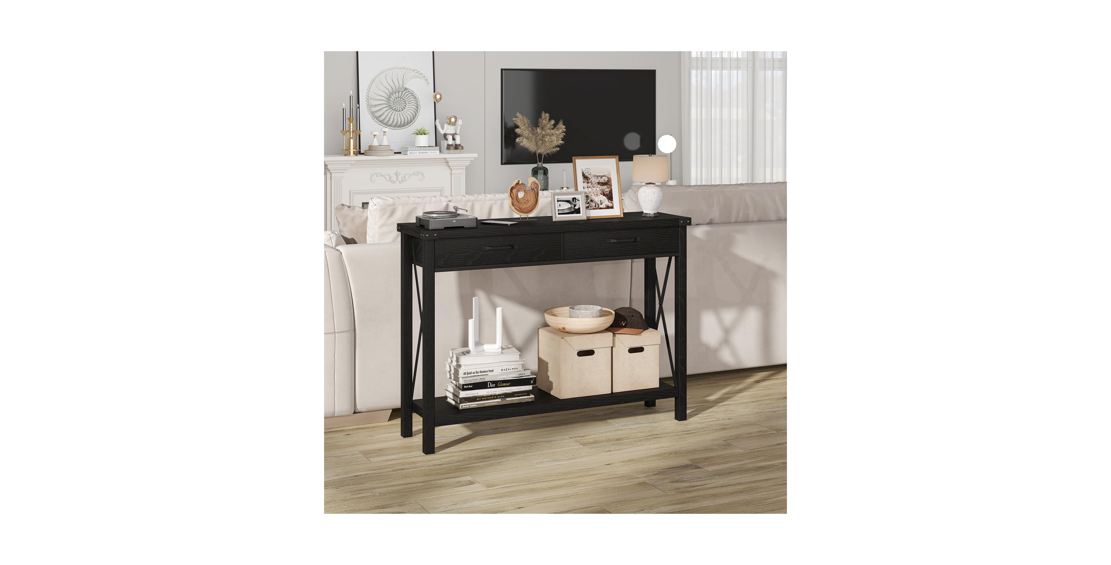 gaomon 43" 2-Drawer Console Table with Open Storage Shelf