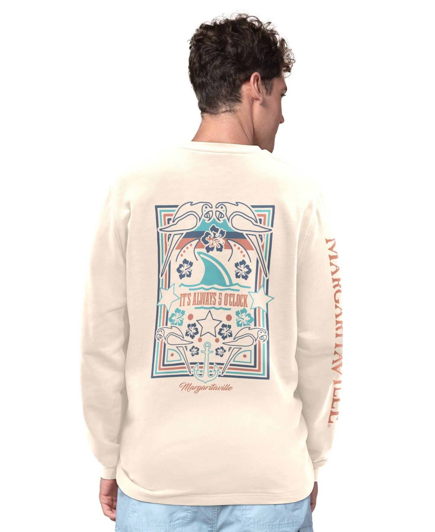 Мужская футболка Margaritaville Cream Philadelphia Eagles Five O'clock Henley Long Sleeve — фото 2