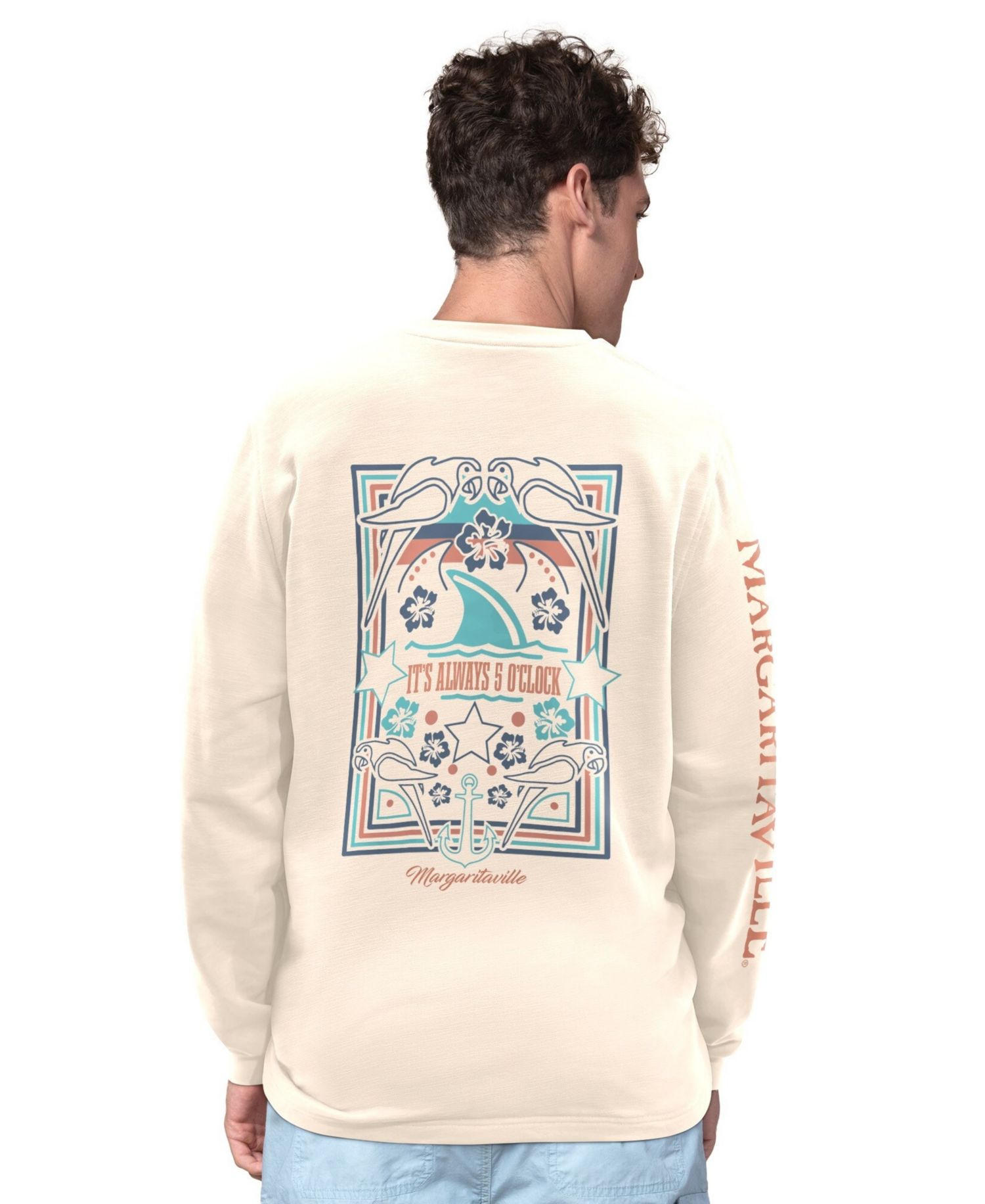 Men's Cream Philadelphia Eagles Five O'clock Henley Long Sleeve T-Shirt