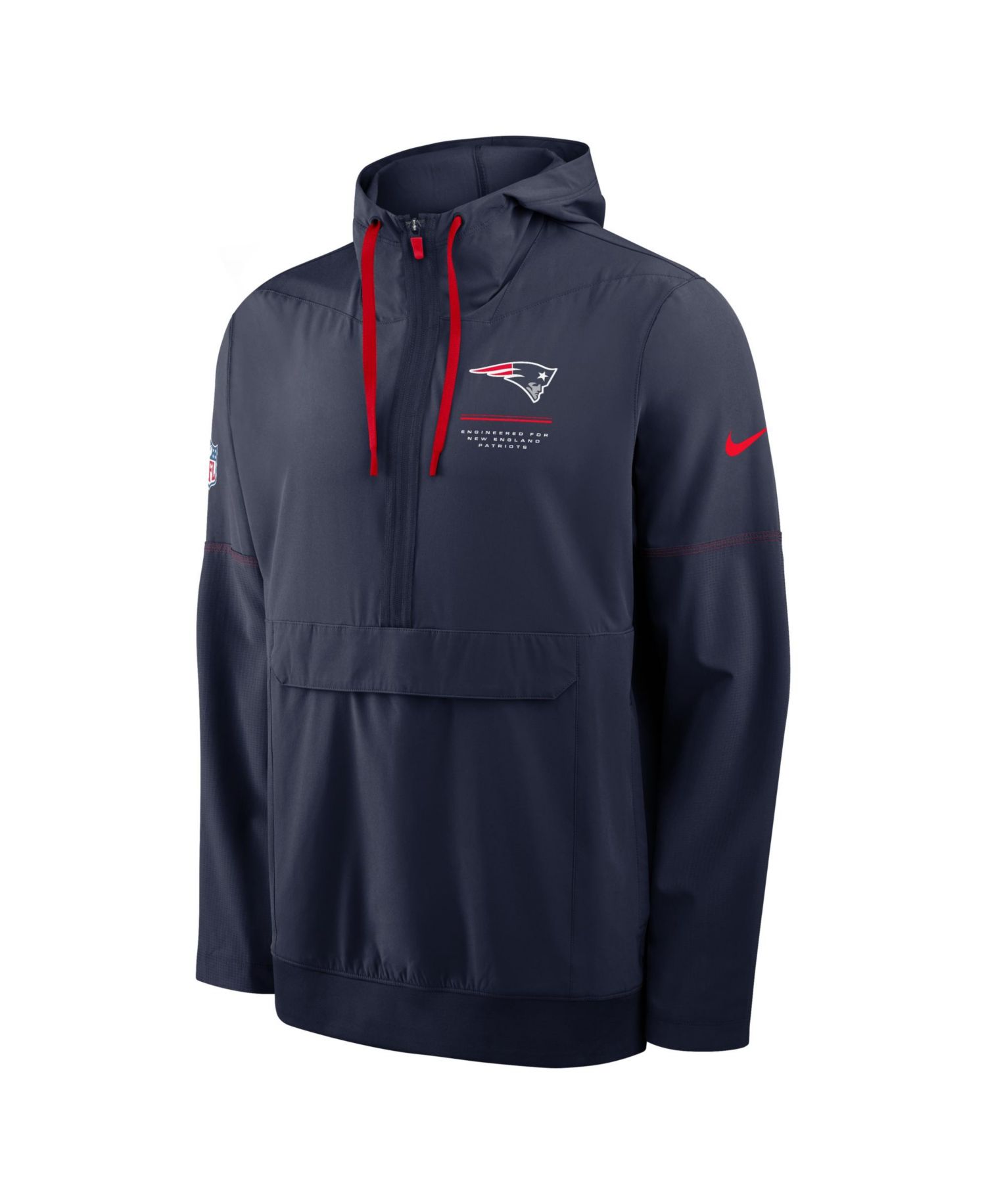 Men's Navy New England Patriots Sideline Anorak Half-Zip Hooded Jacket
