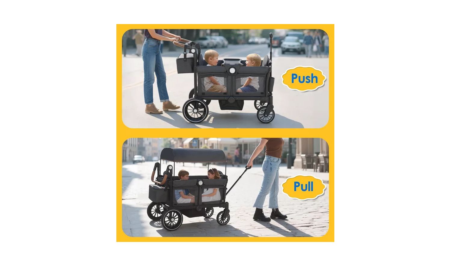 Baby All-Terrain Wagon Stroller for Two with Canopy, Snack Tray, Storage and Shock-Absorbing Wheels