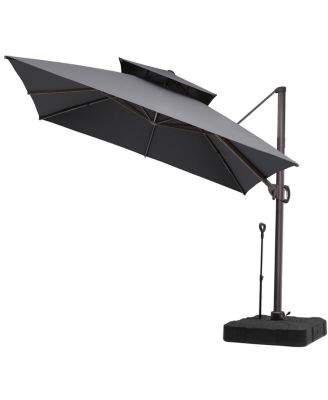 Outdoor Patio Double Top Square Aluminum Cantilever Umbrella with Rod Wheel Base