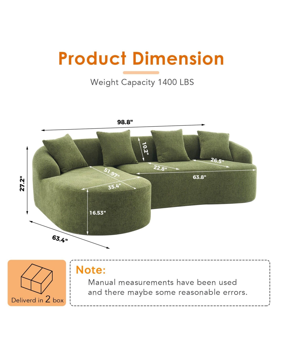 Sailvan L-Shape Sectional Sofa, 30D High-Density Foam Modular Chenille Couch for Living Room