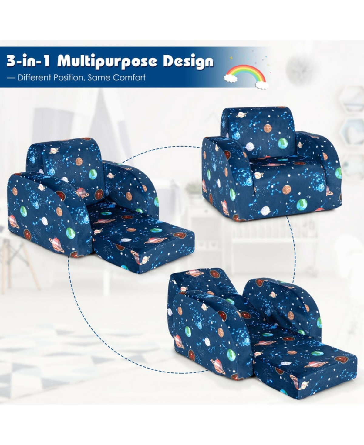 Gouun 3-in-1 Convertible Kids Sofa Bed and Flip-Out Lounger