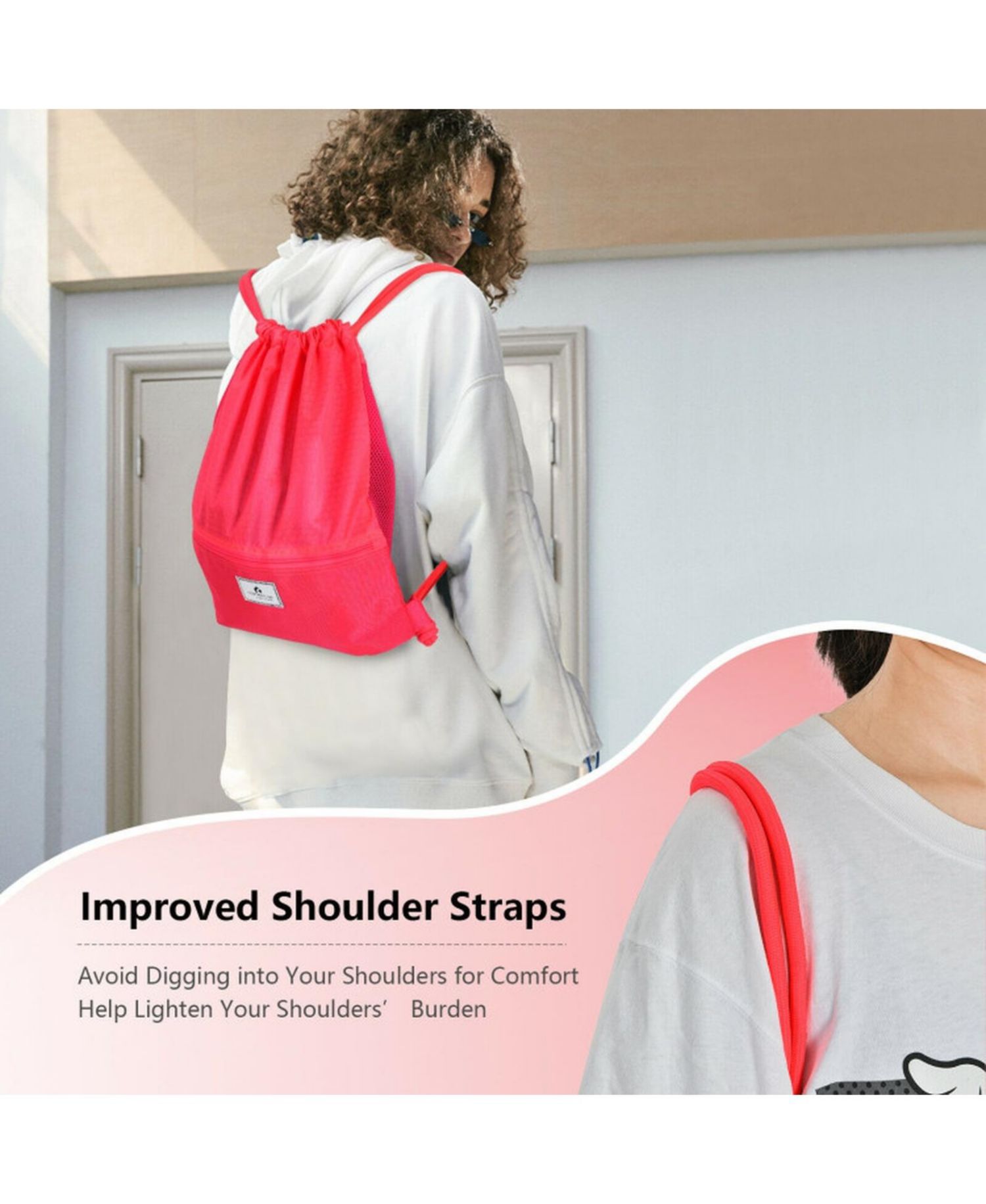 Foldable Drawstring Sports Backpack with Zippered Pockets