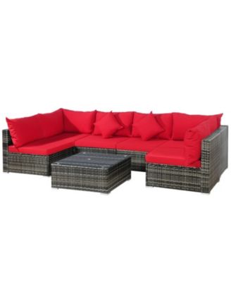 7-Piece Patio Sectional Sofa Set with Cushions and Glass Table