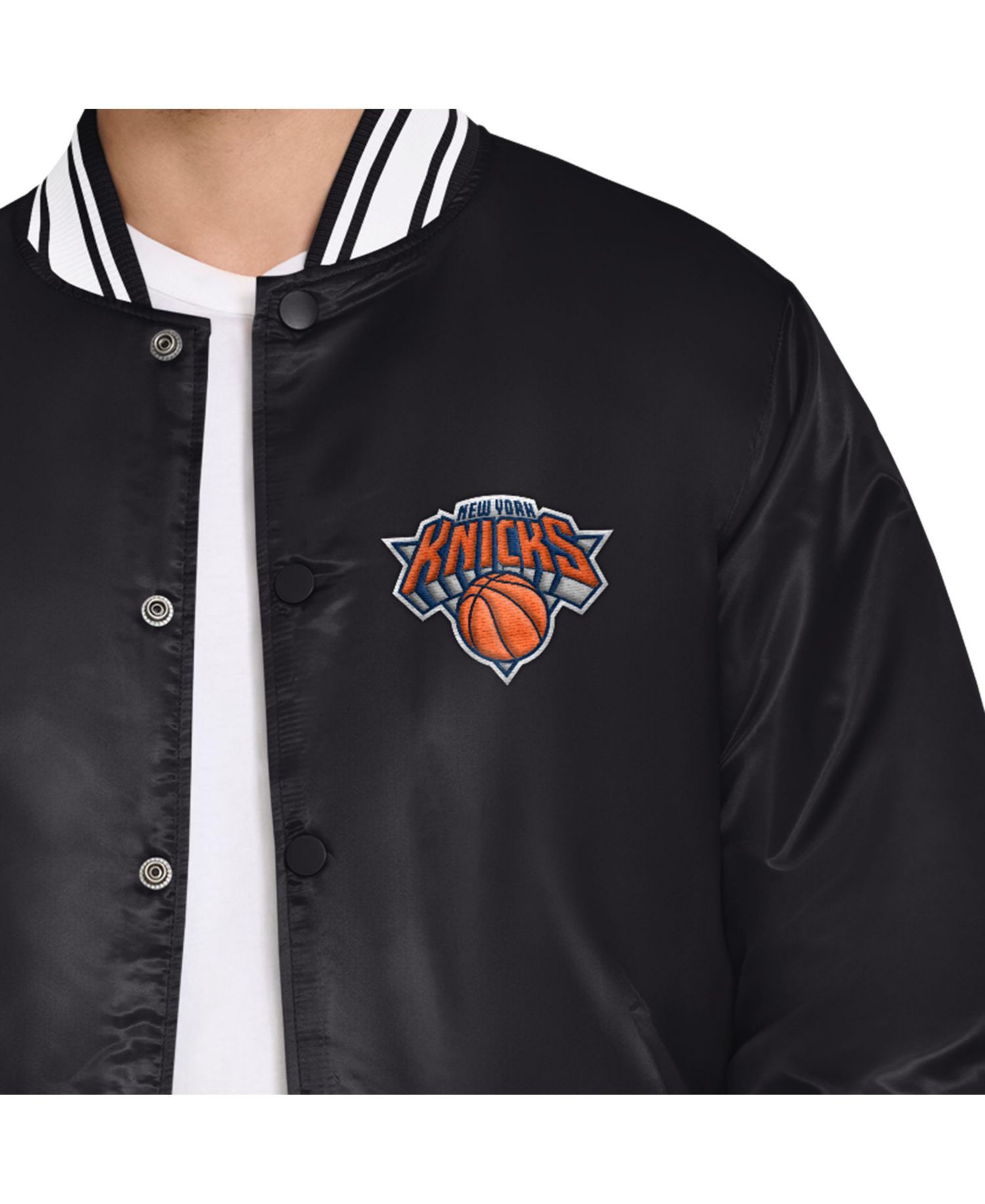 Men's Black New York Knicks Final Buzzer Satin Varsity Full-Snap Jacket