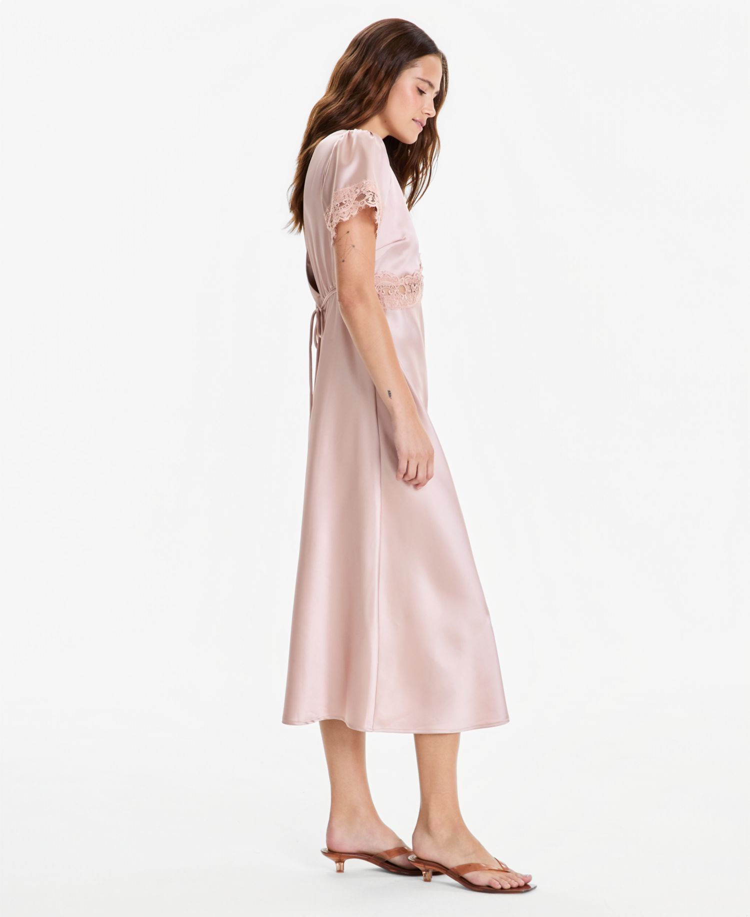 Women's Satin Lace-Trim Midi Dress