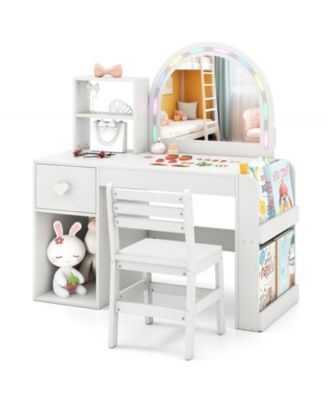 Kids Makeup Vanity Table Set with Lighted Mirror and Chair for Ages 3+