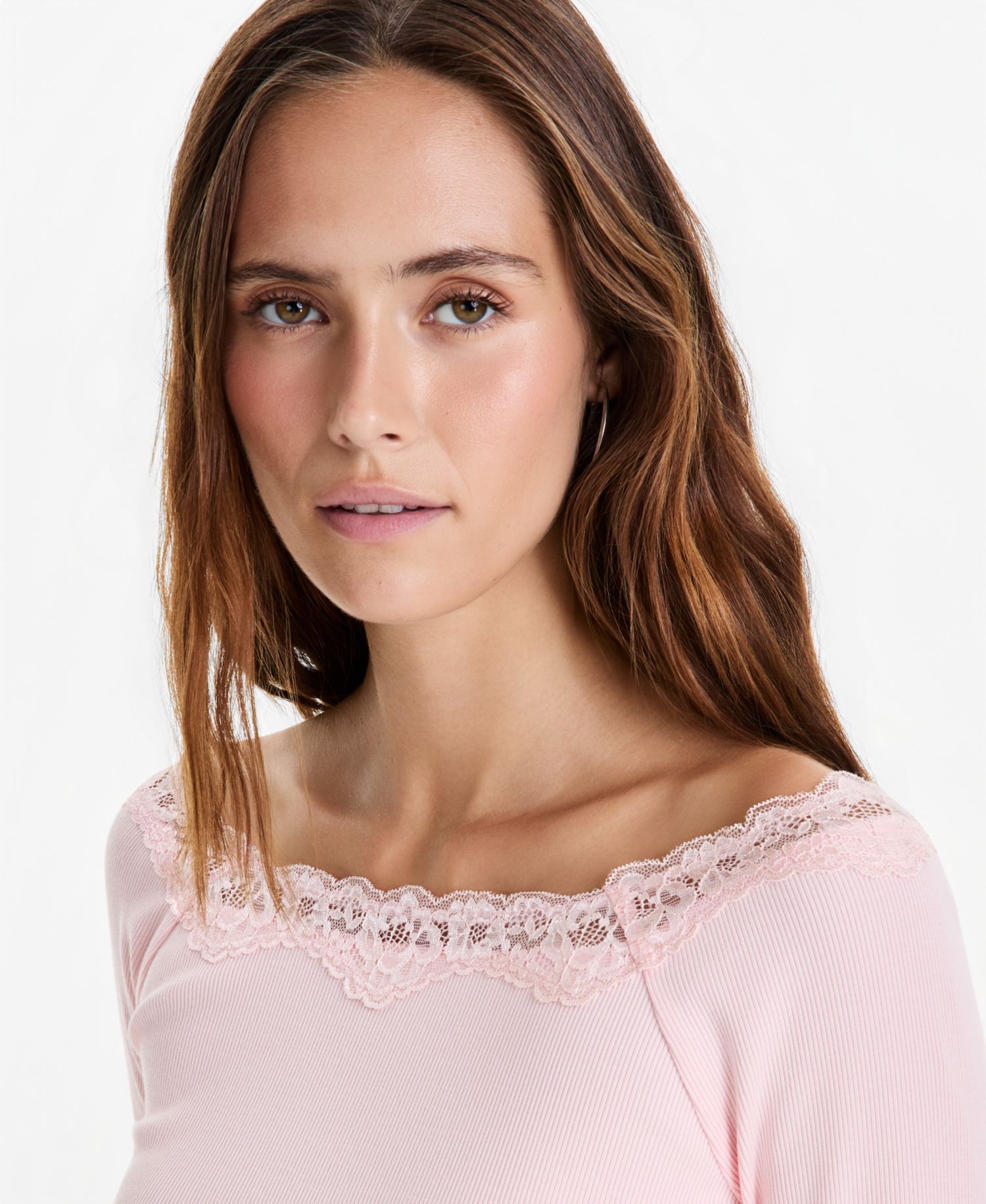 Petite Lace-Trim Scoop-Neck Long-Sleeve Top