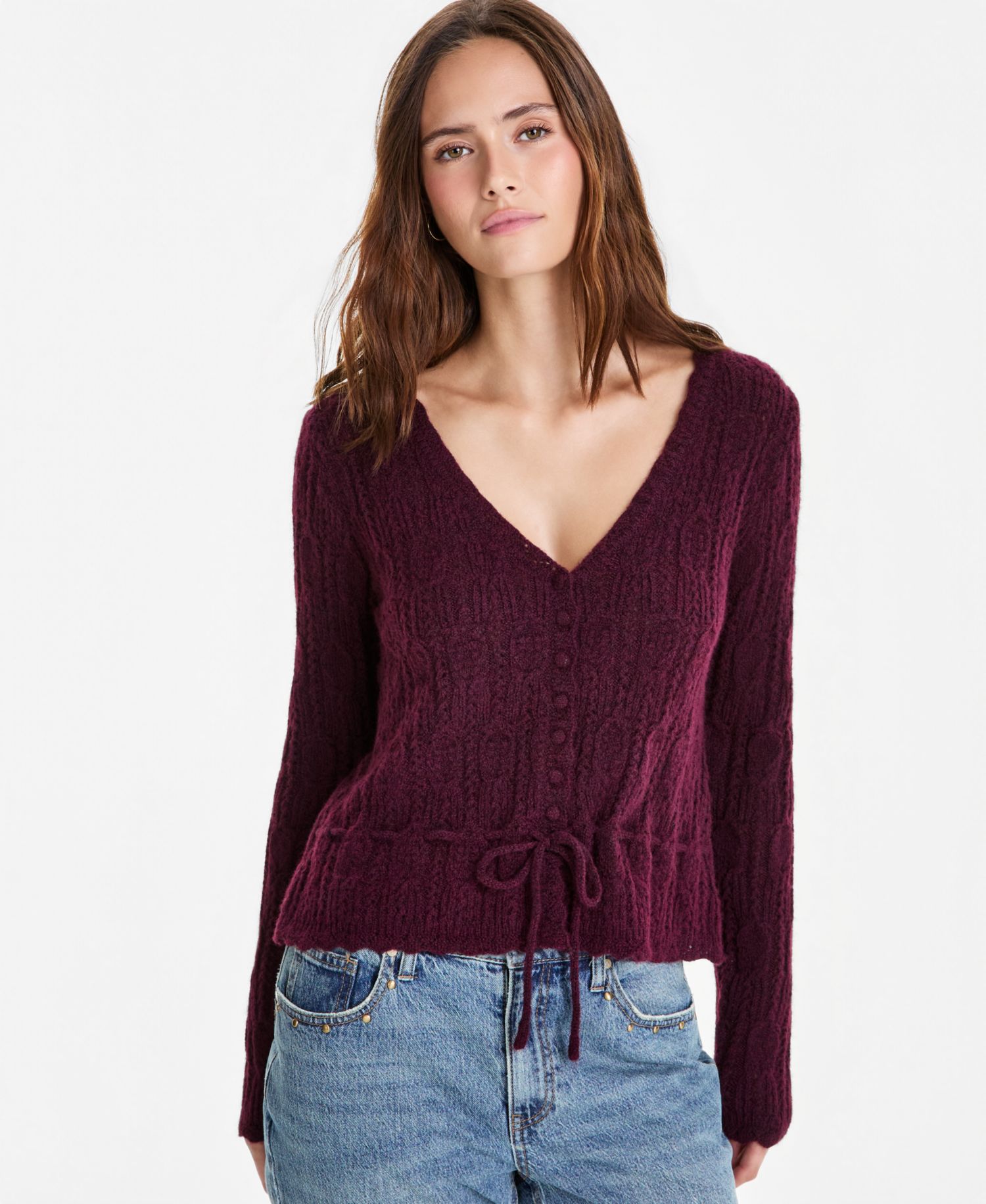 Petite Femme Peplum Tie-Waist Cardigan
