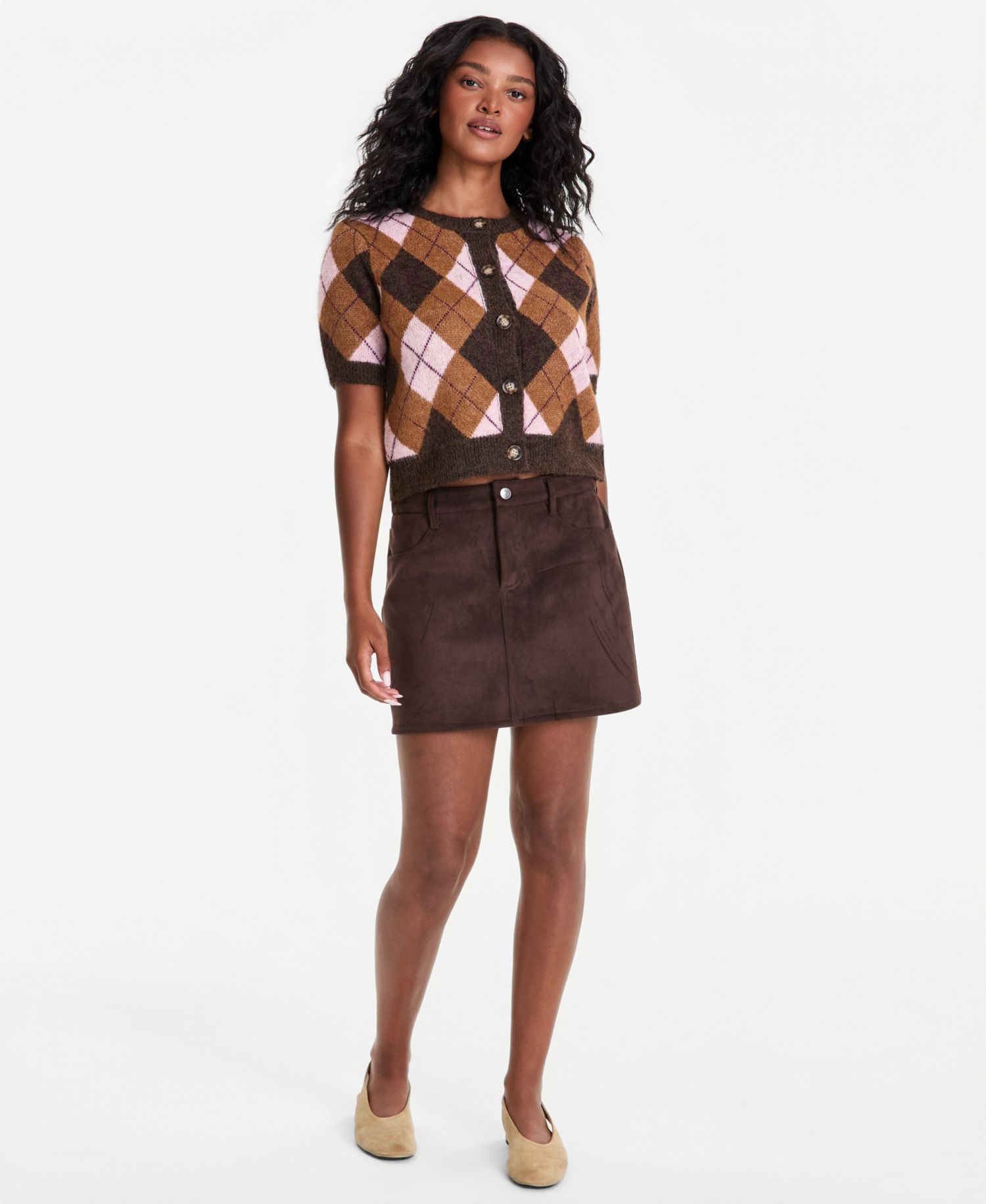 Petite Plaid Short-Sleeve Button-Front Cardigan