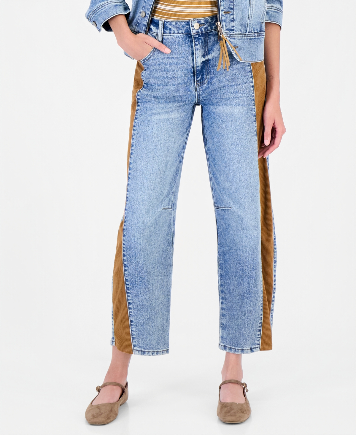 And Now This Women's Cord Trim Barrel Leg High-Rise Jeans, Macy's Exclusive