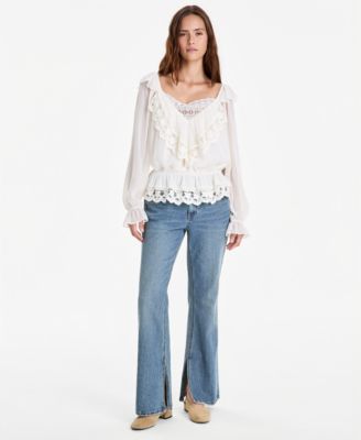 Petite Side Slit Bootcut High-Waisted Jeans