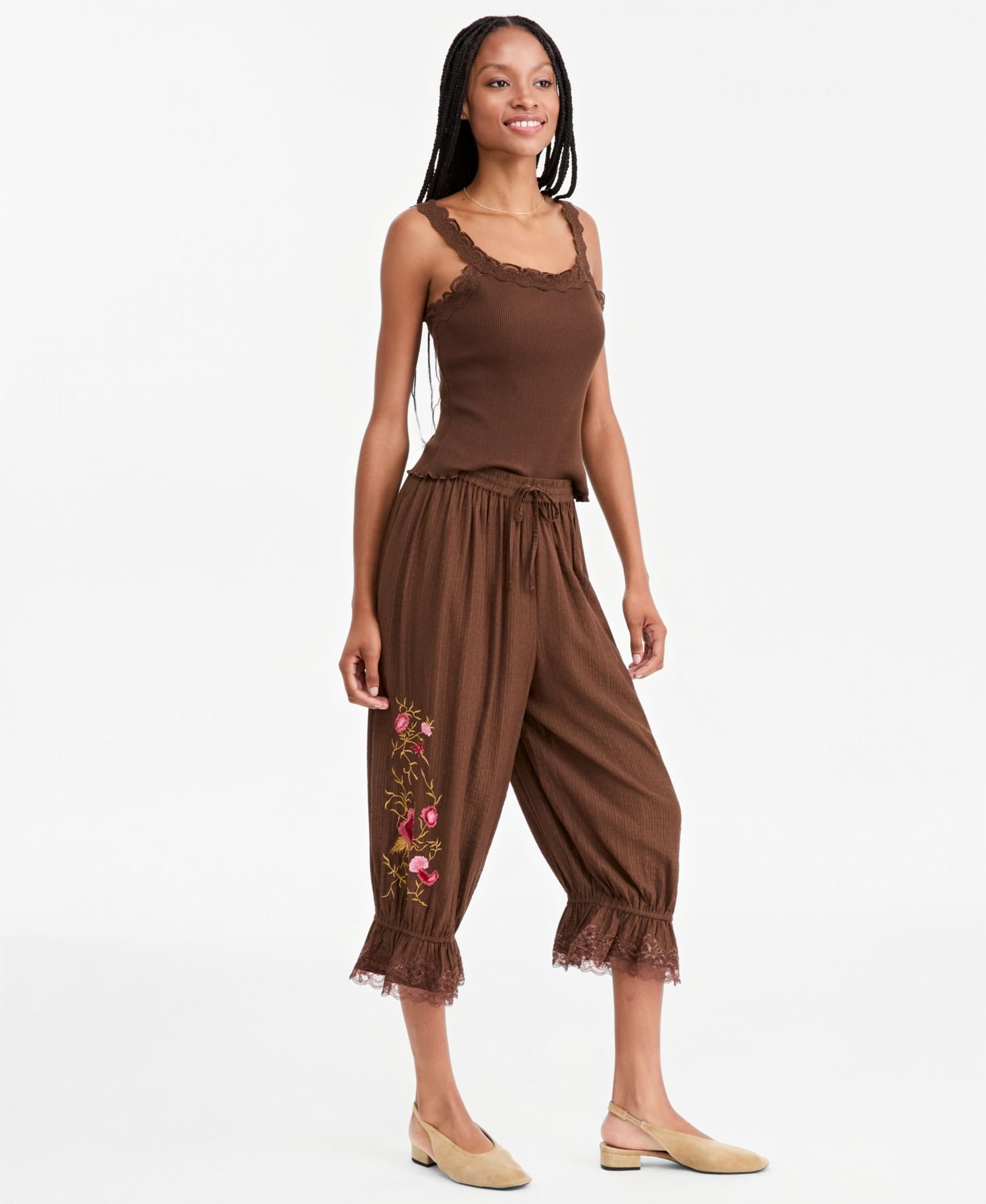 Women's Embr Drawstring High-Rise Balloon Pants