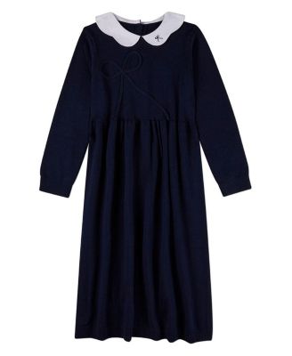 Big Girls 100% Cotton 6-12 Maxi Dress with Scalloped Pop Collar and Bow Accents