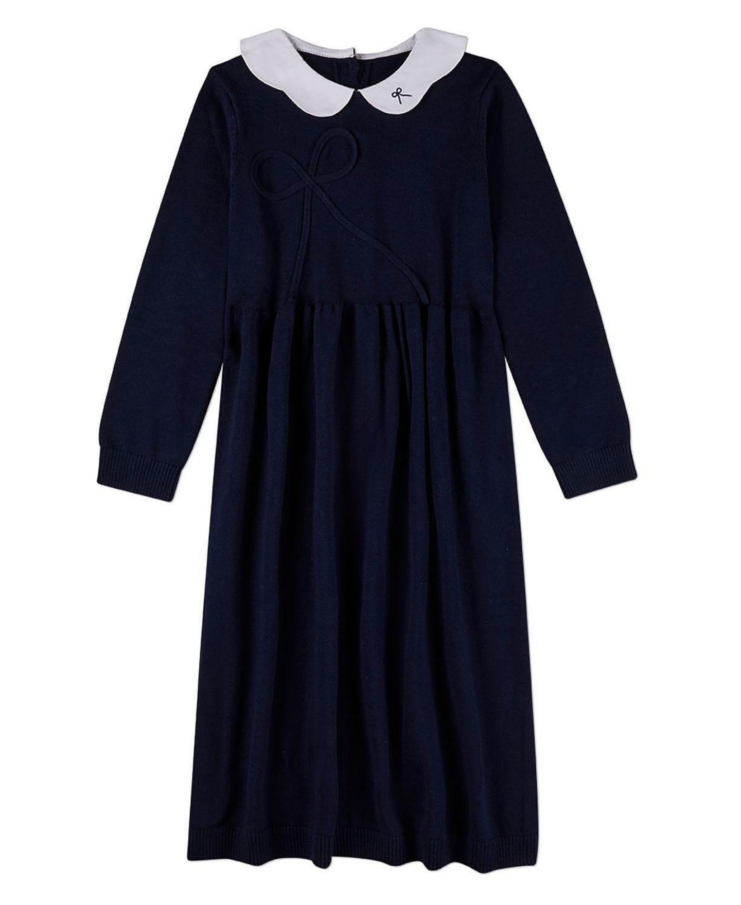 Платье MeMoi 100% Cotton 6-12 Maxi Dress with Scalloped Pop Collar and Bow Accents для девочек, цвет: Тёмно-синий белый — фото 1