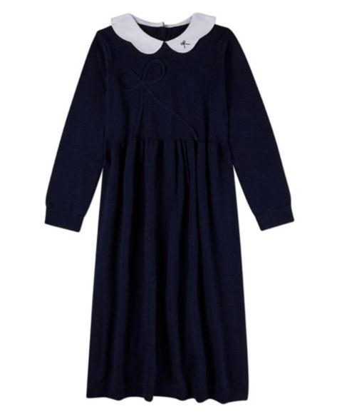Платье MeMoi 100% Cotton 6-12 Maxi Dress with Scalloped Pop Collar and Bow Accents для девочек, цвет: Тёмно-синий белый