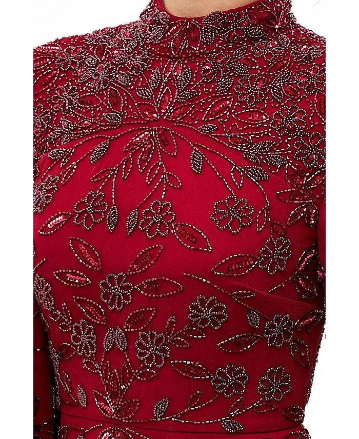 Women's Modest Embellished Sequins High Neck Gown - thumbnail 3