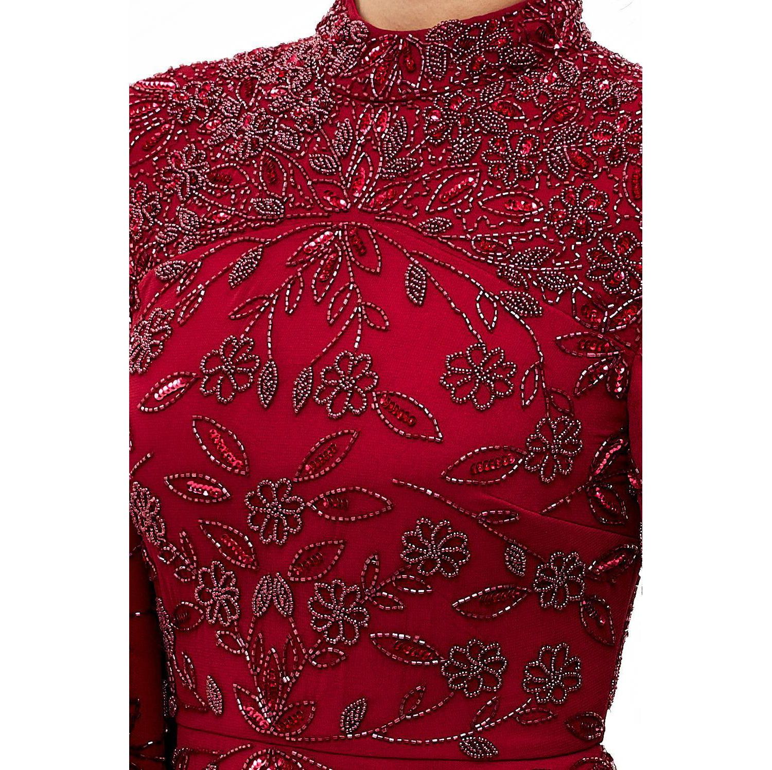 Women's Modest Embellished Sequins High Neck Gown